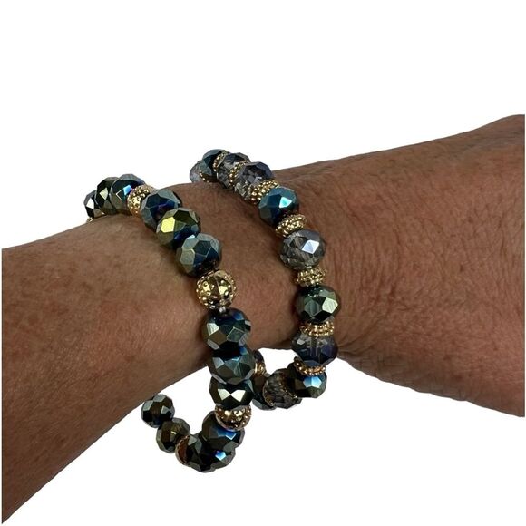 New Genuine Sodalite Crystal Glass Beaded Set of 2 Bracelets Skyline Collection - Picture 2 of 4